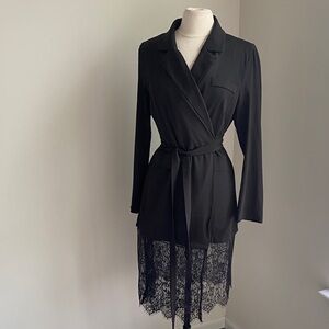 SHEIN Black Lace-Hem Wrap Blazer